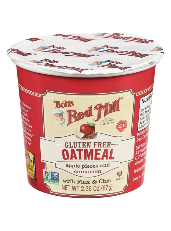 Bob's Red Mill Non-GMO Gluten Free Apple Pieces and Cinnamon Oatmeal with Flax & Chia 2.36 oz Microwavable Cup