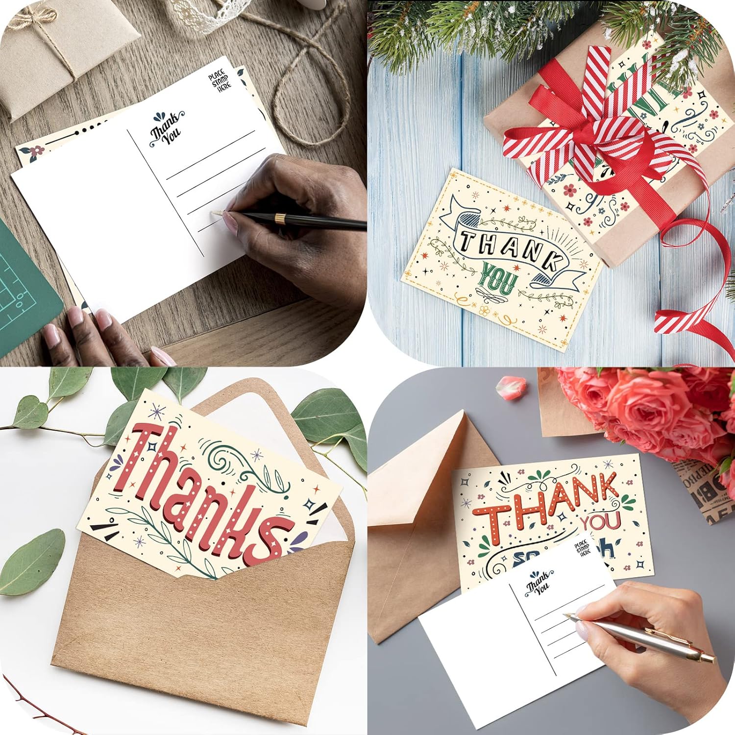 Thank You Postcards Retro Appreciation Note Cards Blank Assorted