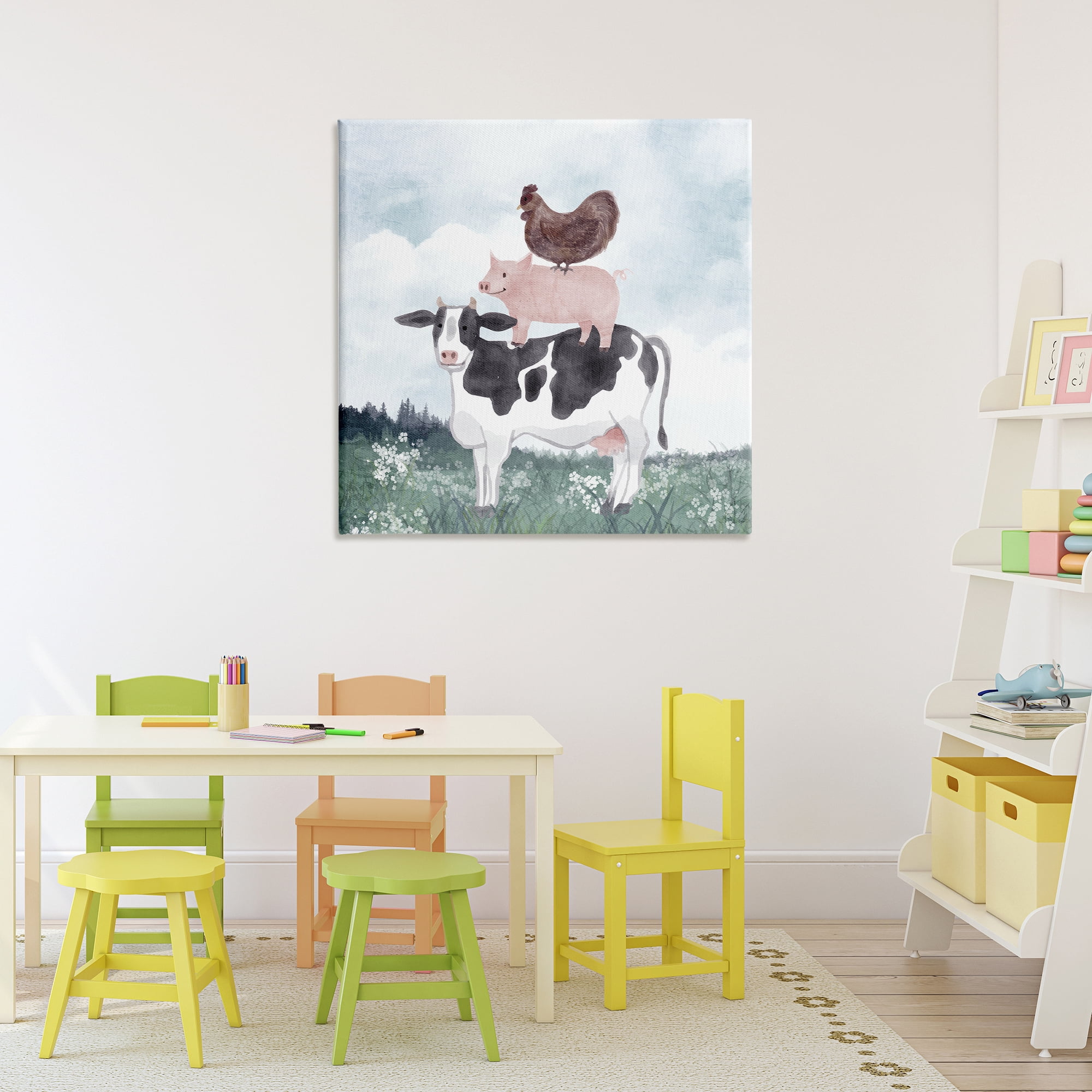 Stupell Industries Muted Stacked Farm Animals Canvas Wall Art, design by Kim Allen