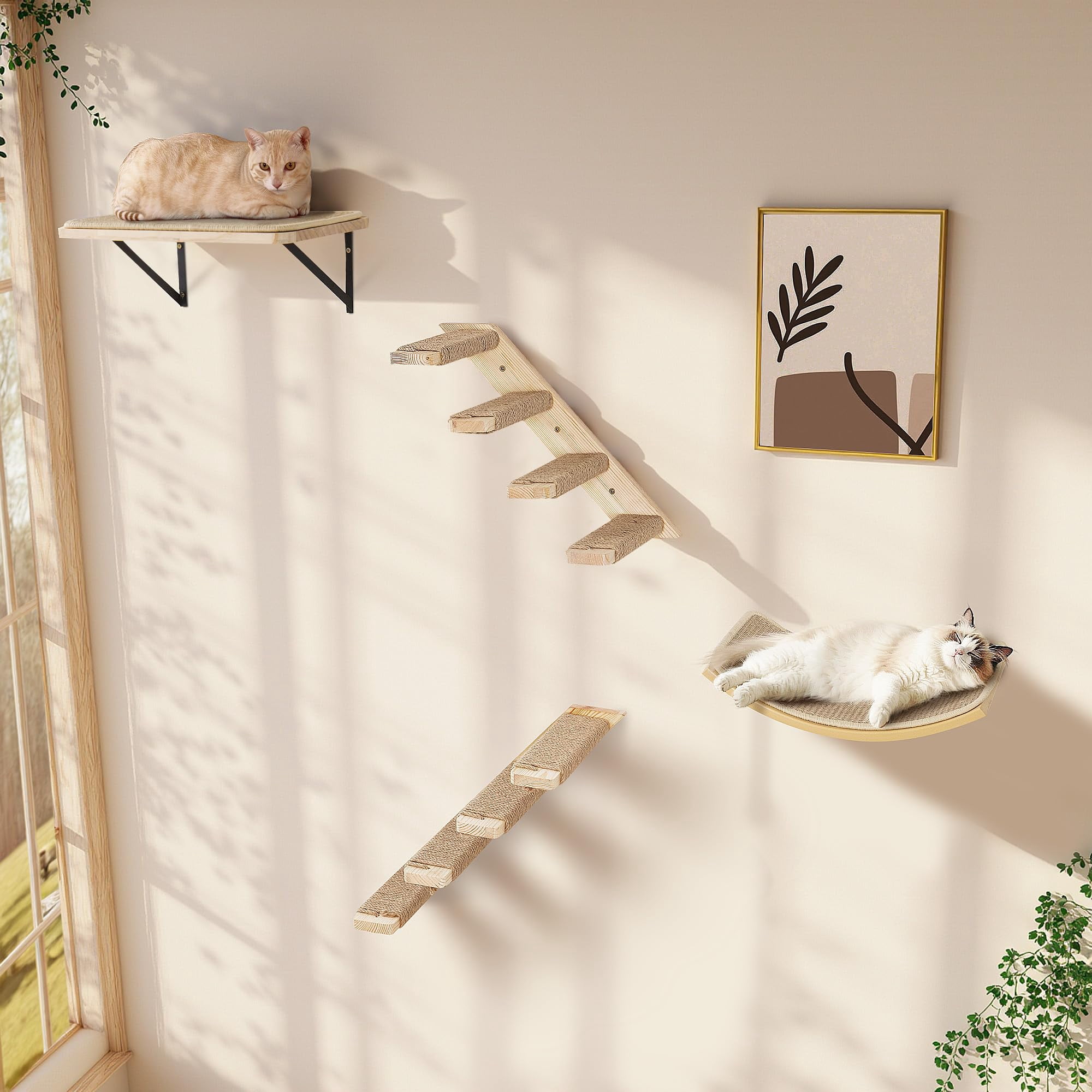 Curved Cat Wall Hammock With Scratchable Sisal Pad  Large Floating Shelf For Mounted Beige Bed Playing Climbing And Sleeping