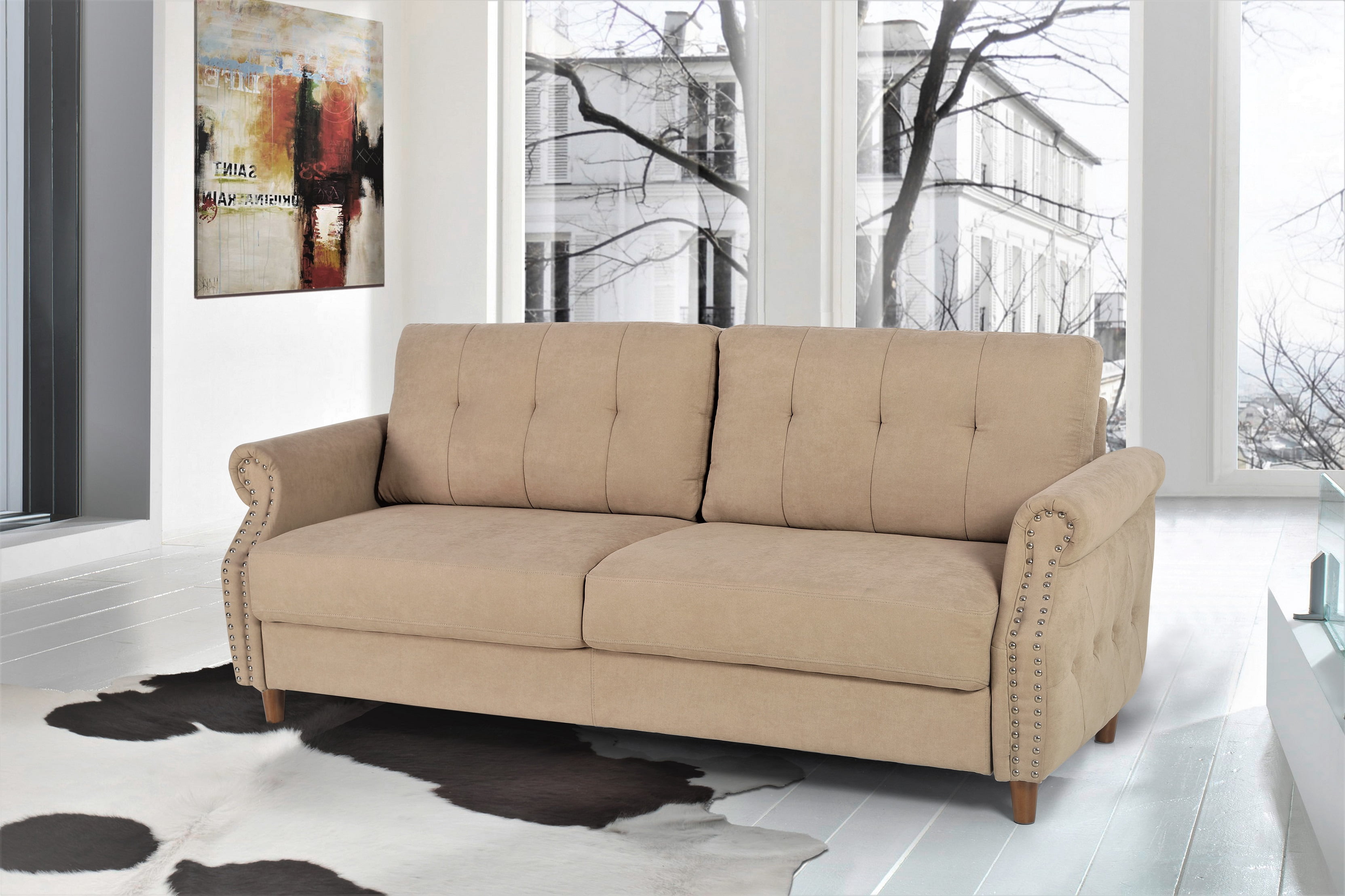 US Pride Furniture Matsuko 79.53" Rolled Arm Polyester Sofa , Camel
