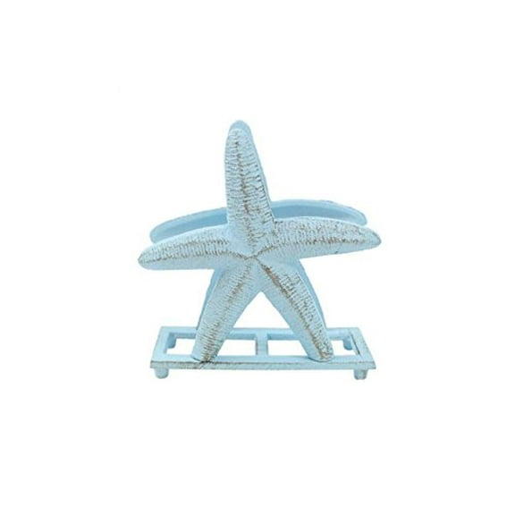 Rustic Light Blue Cast Iron Starfish Napkin Holder 6" - Starfish Decor - Beach