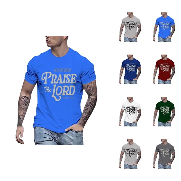 Christian T Shirts for Men Short Sleeve Crewneck Praise The Lord Bible Verse Graphic Tees Summer Casual T-Shirts