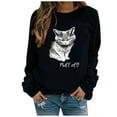 thumbnail image 2 of T-shirts pour Femmes Mode Loisirs Imprimé Chat Manches Longues Col Rond Décontracté Tops Amples Blouses pour Femmes en Liquidation, 2 of 3