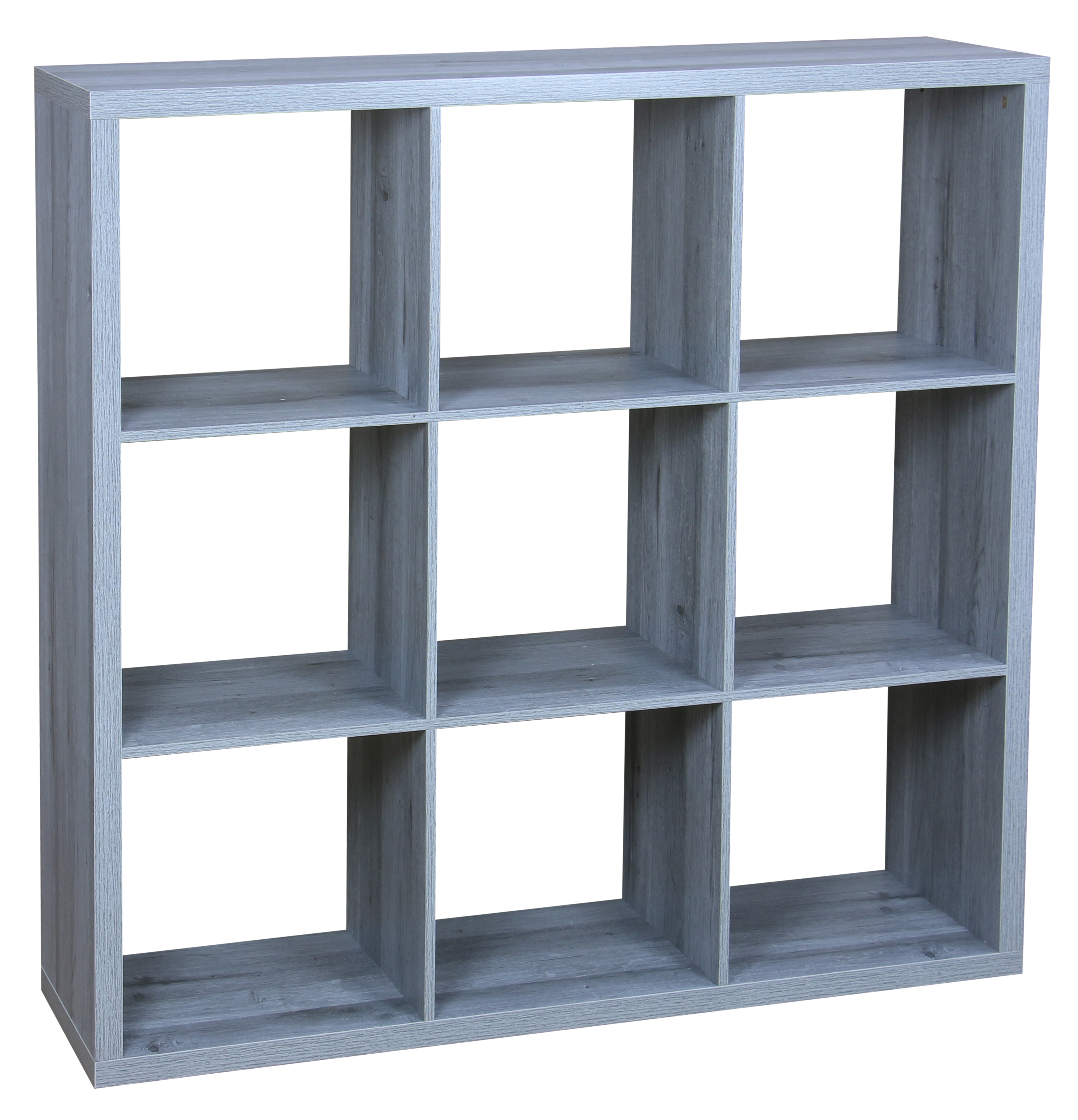 9 Open Cube Organizing Wood Storage Shelf, Grey
