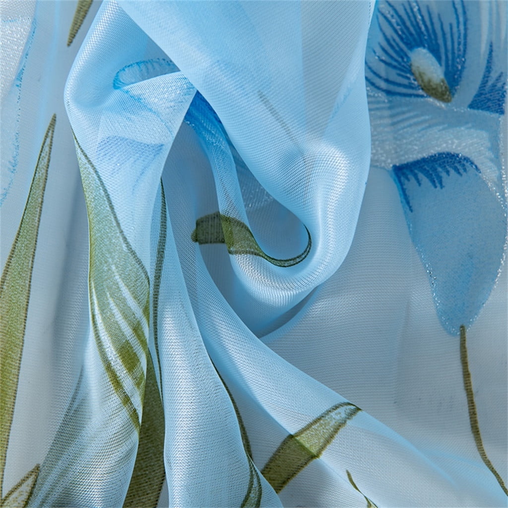 Lloopyting Contemporary Blue Daffodil Flower Blackout Curtains, 100 x 130 cm