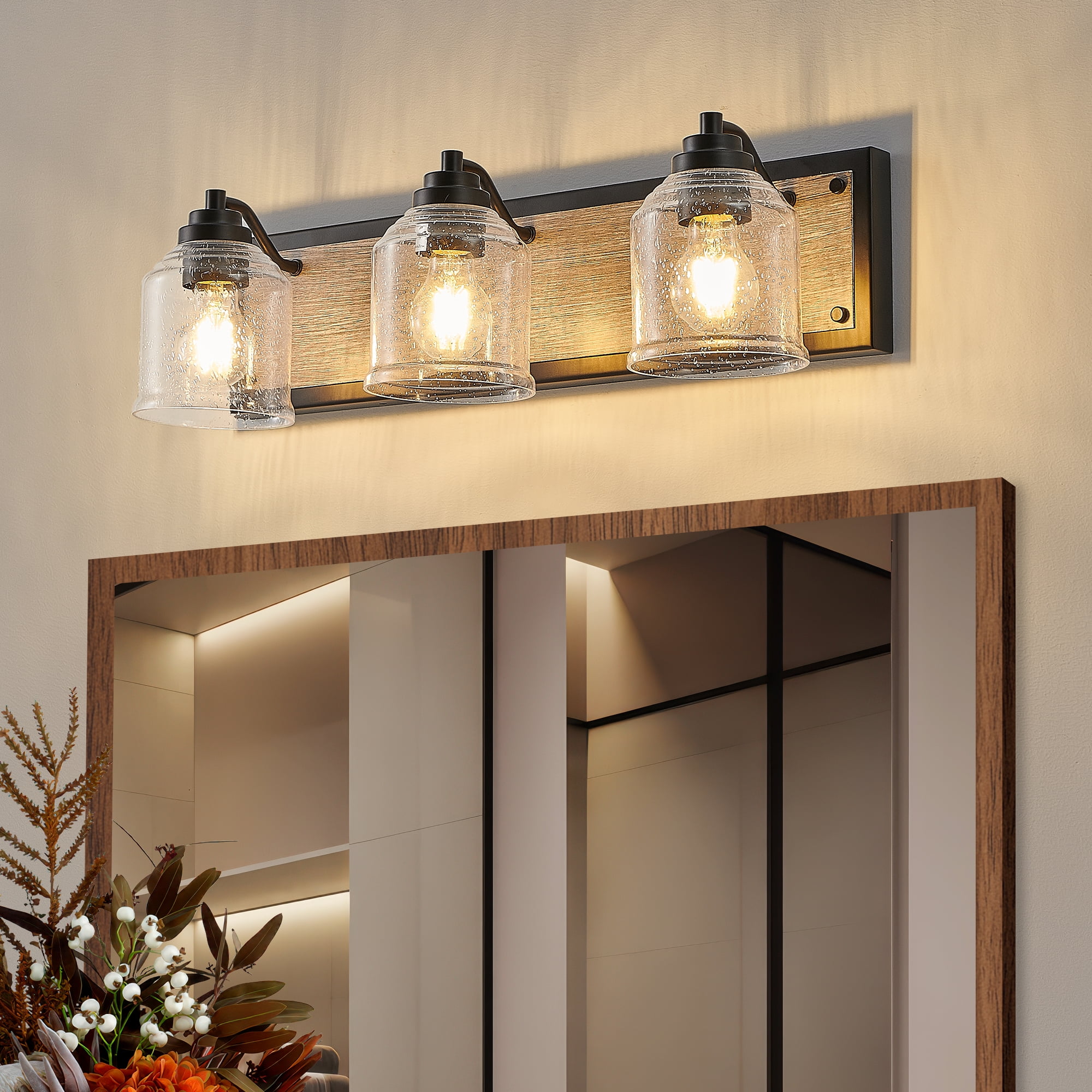 GCGAFUL 23 in. 3-Light Farmhouse Bathroom Vanity Lighting Fixtures Over Mirror with Bubble Glass Shades