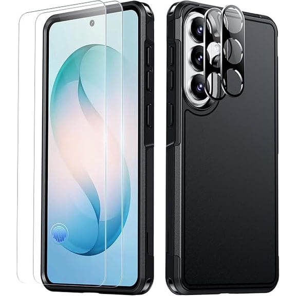 can Designed for Samsung Galaxy S26 Case, [10 FT Military Grade Drop Protection], 2 Pack [Tempered Glass Screen Protector Camera Lens Protector] Heavy Duty Shockproof Case,Black