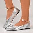 thumbnail image 6 of Womens Silver Ballet Flats with Ankle Strap Pearl Detail, Square Toe Metallic Flats for Women Comfortable Dressy Office Casual Shoes,Size 42, 6 of 9