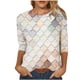 thumbnail image 1 of Camisas Para Mujer Camiseta Estampada de Moda Blusa de Manga 3/4 de Longitud Media Cuello Redondo Tops Casuales Odeerbi ODB123578, 1 of 5
