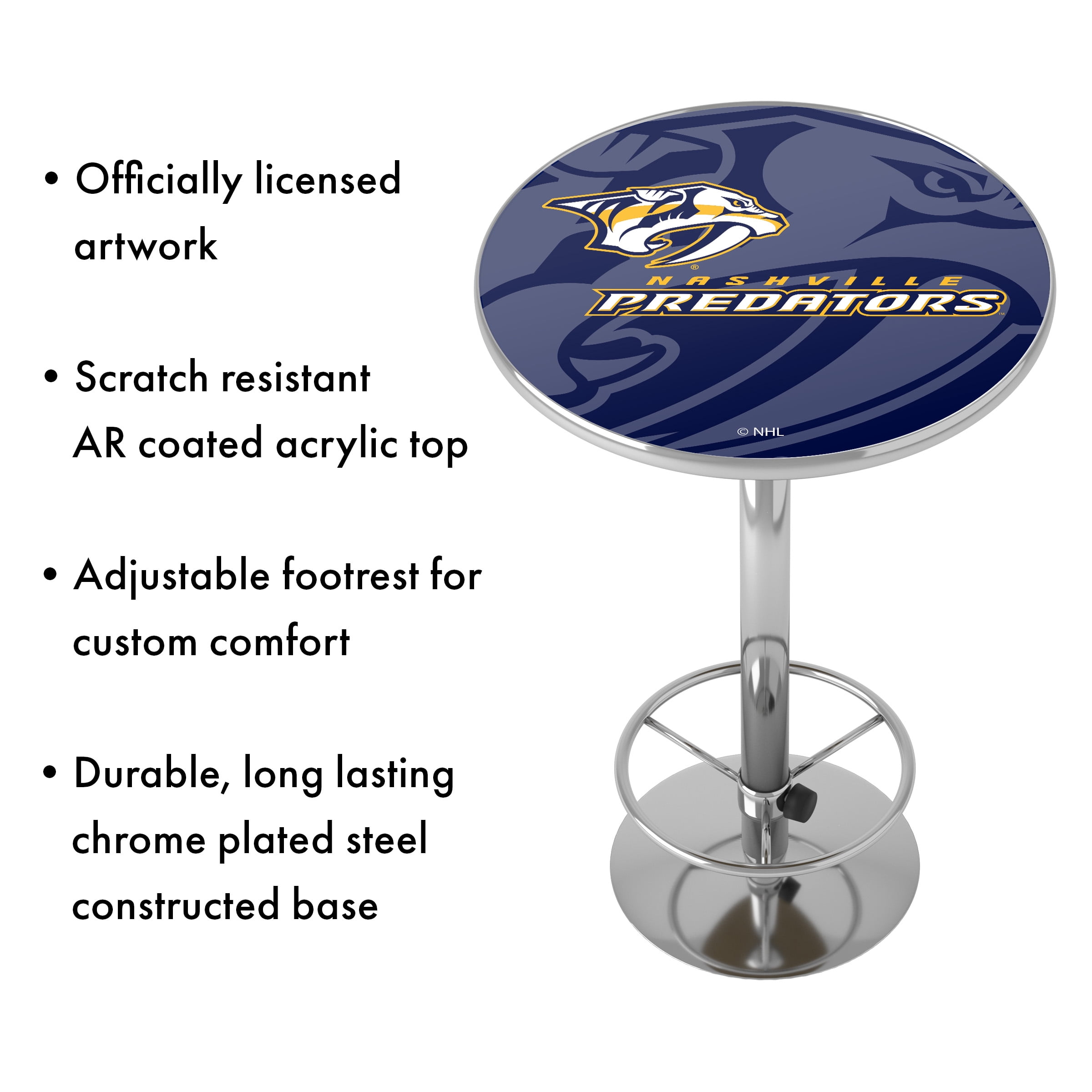Nashville Predators Watermark Bar Table with Adjustable Footrest and Acrylic Top