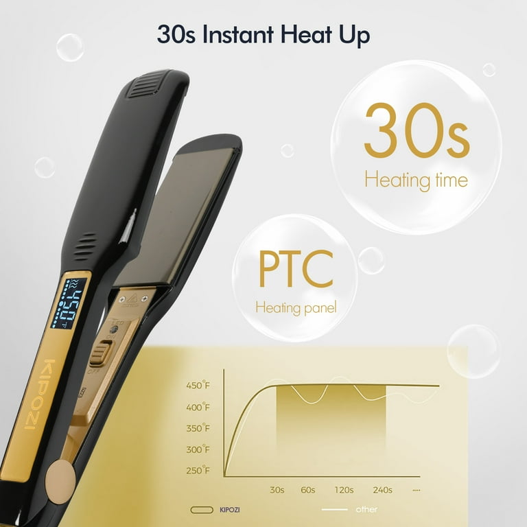 KIPOZI Negative Ion Flat Iron Anti Static Hair Straightener with 1.75 inch Floating Titanium Wide Plates Black