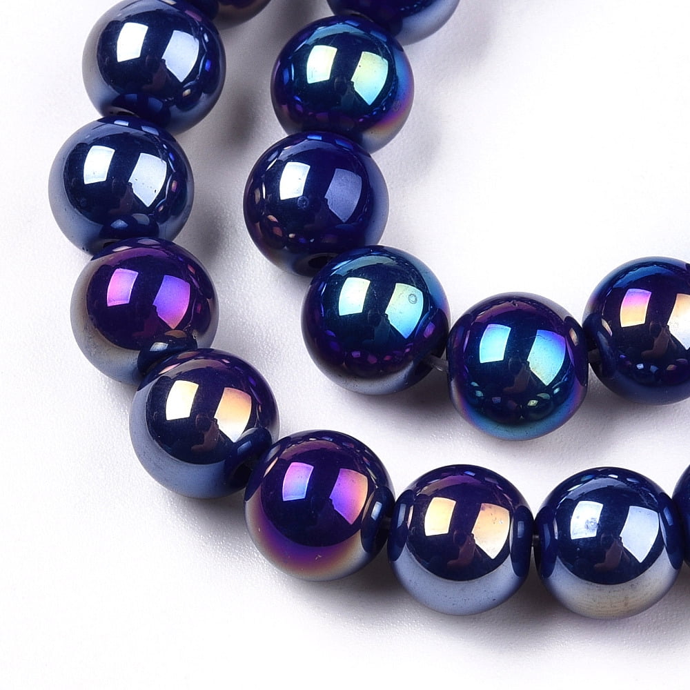 20Strand Electroplate Opaque Glass Beads Strands AB Color Plated Round Dark Blue 8~8.5mm Hole: 1.5mm about 51~53pcs/strand 14.96 inch~15.55 inch(38~39.7cm)