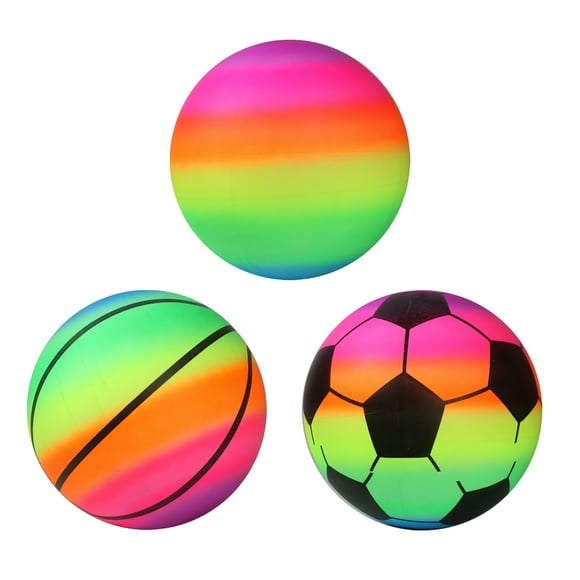 Zshan Rainbow Balls Beach Ball, 3 Pieces PVC Soft Play Ball, Kids Bounce Ball, Playground Ball, Rainbow Game Ball 21*21cm