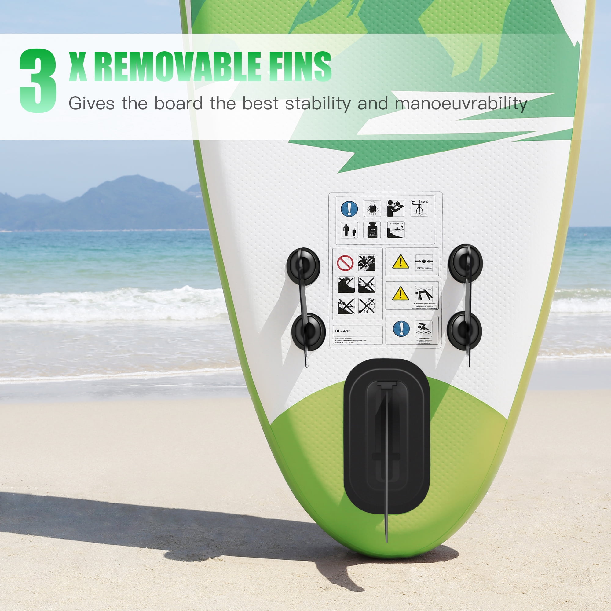 Famistar Inflatable SUP Paddle Board, 144"Lx32"Wx6"THK, w/ 3 Removable Fins, Adjustable Paddle, Pump with PSI Gauge, Carrying Backpack & Repair Kit