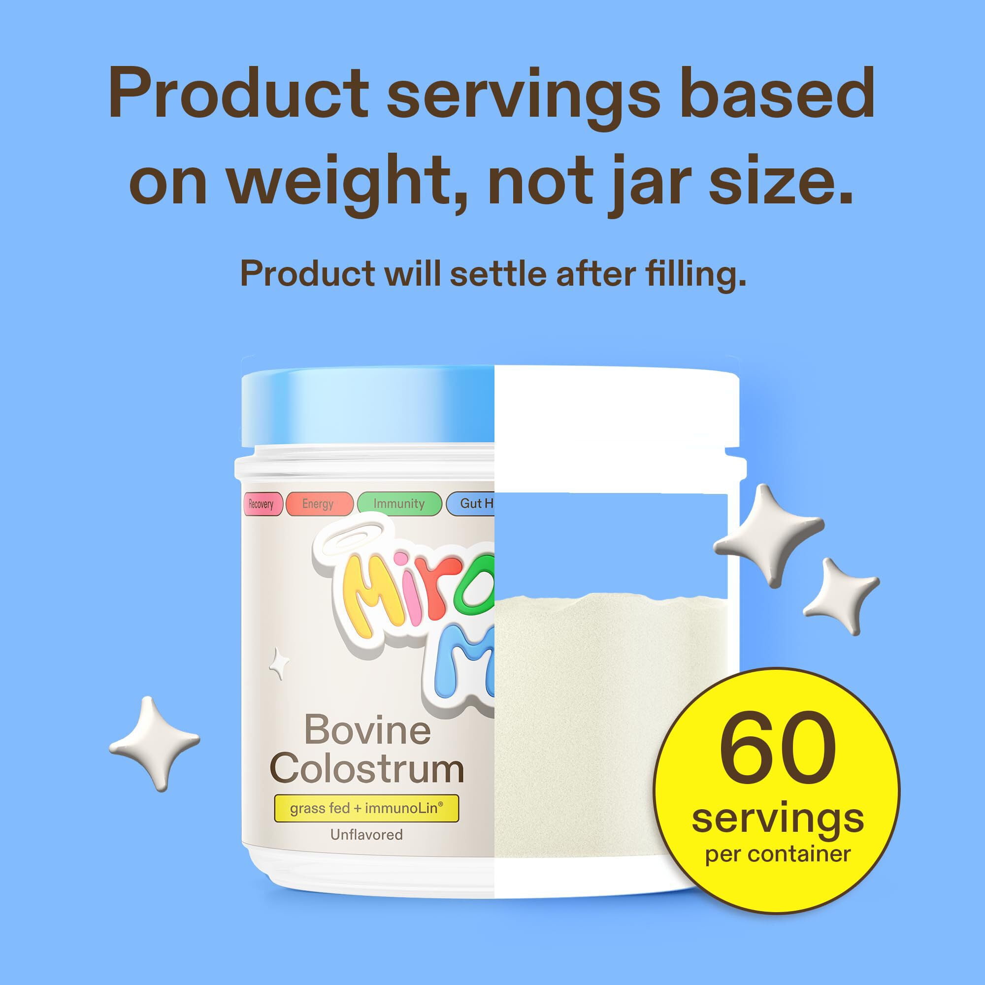 Miracle Moo Colostrum Supplement for Gut Health, Hair Growth, and Immune Support, Unflavored 60 Servings