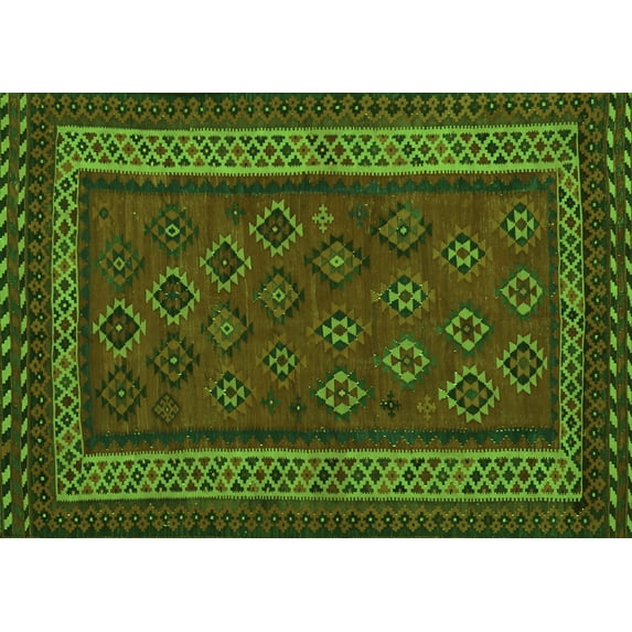 Ahgly Company Indoor Rectangle Oriental Green Traditional Area Rugs, 7' x 10'