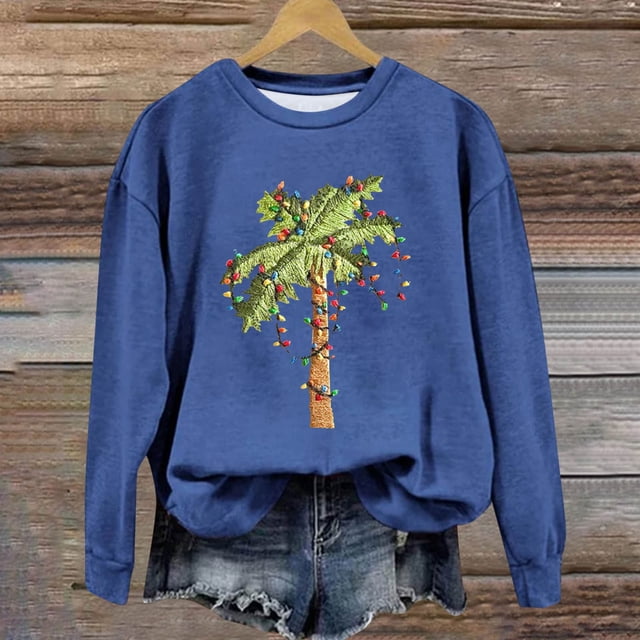 Amzcrzy Chandails en Molleton pour Femmes Chandail en Molleton de Noël Mode Femmes Décontracté Manches Longues Impression de Noël Col Rond T-Shirt Ample Blouse Chandails en Molleton Sans Capuche Chandails en Molleton pour Femmes P