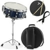 Ashthorpe Snare Drum Set with Remo Head Student Beginner Kit, Stand, Padded Gig Bag, Practice Pad, Neck Strap, and Sticks, Blue