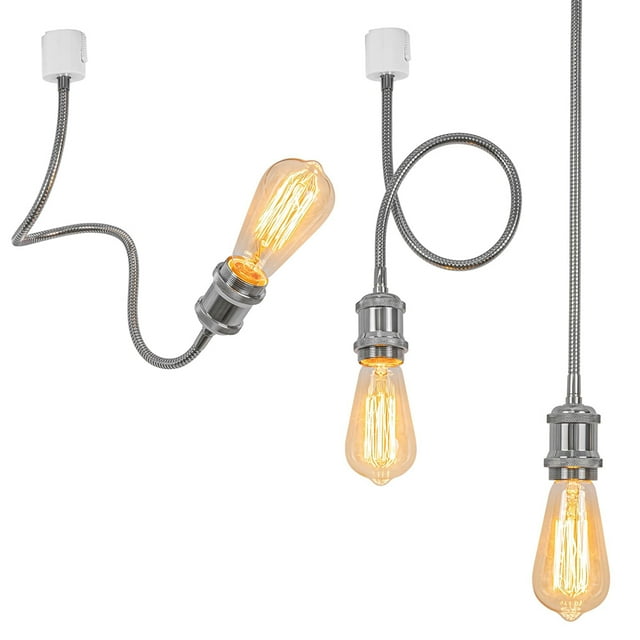 FSLiving J Type Track Light,Chrome Iron DIY Ceiling Spot Lighting, Flexibly Rotatable Light Goose Neck, Adjustable Island Lighting Mini Halo Track Mounted Pendant Lamp for Kitchen Island - 3 Lights