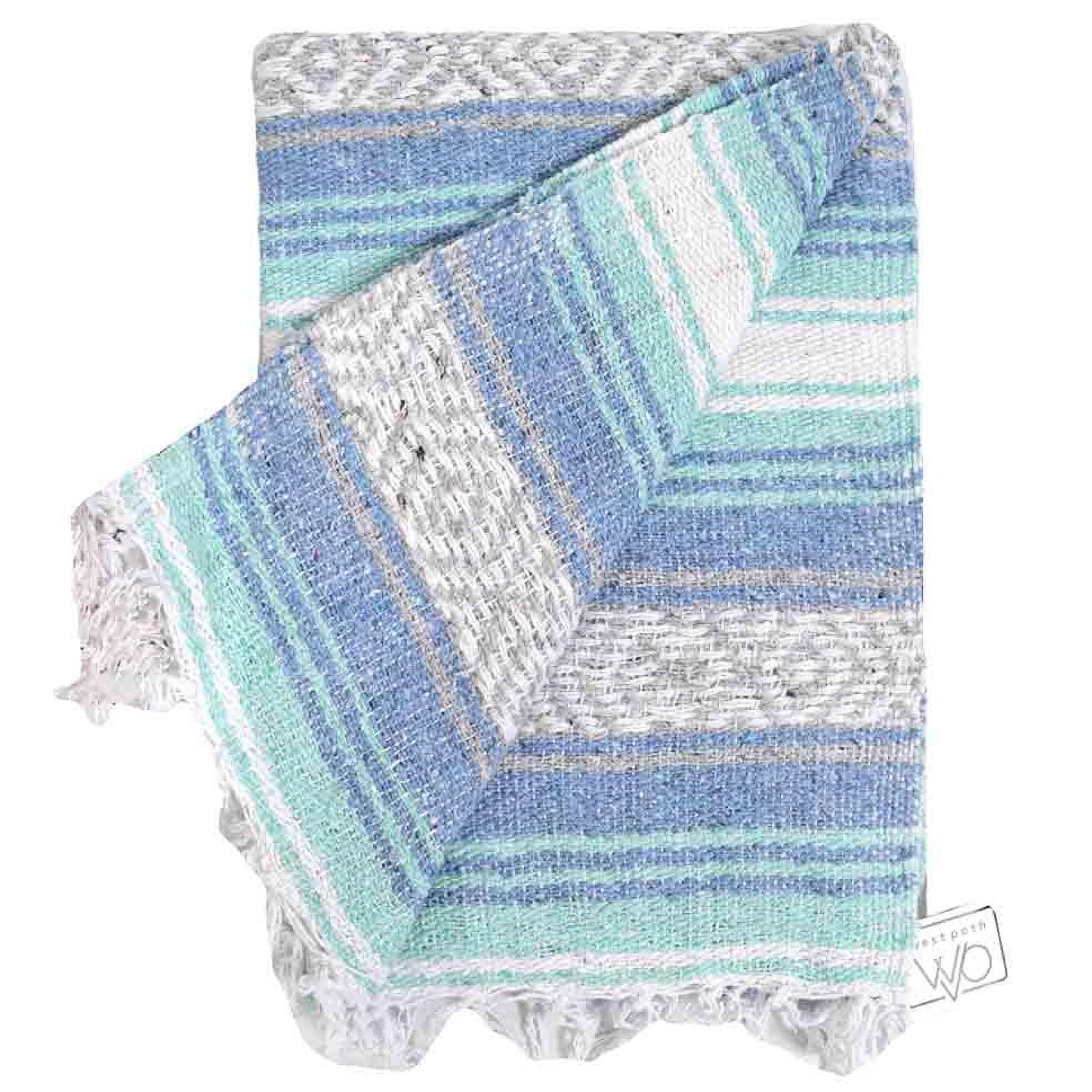 Mexican Blanket Blue White Yoga Blanket | Falsa | Beach Blanket | Serape | Outdoor Blanket | Throw Blanket for Bed, Couch, Van, Picnic, or Travel