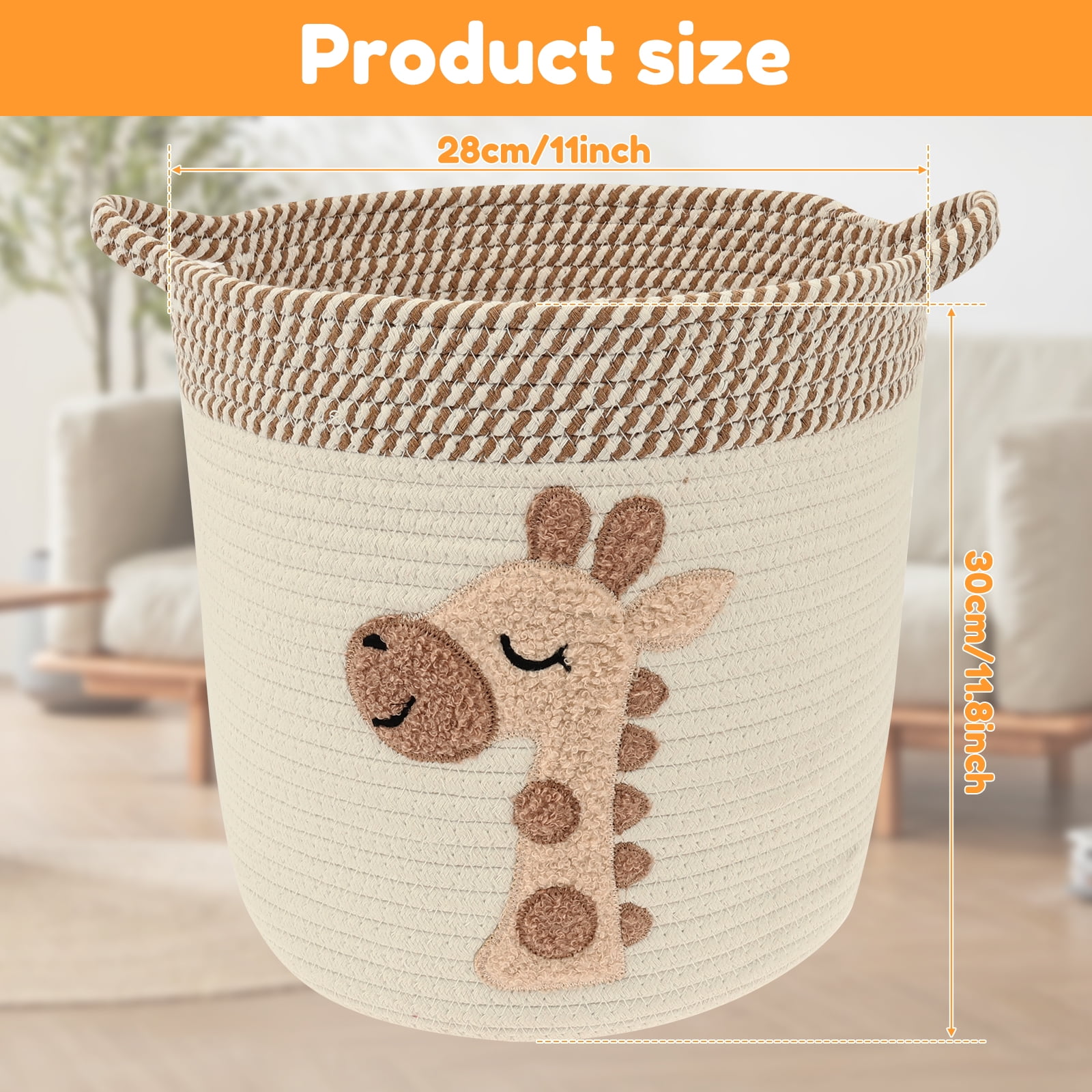 Fkszll Cotton Rope Storage Basket for Kid, Blanket Basket Dog Toy Organizer for Nursery Baby Laundry Hamper for Clothes, Animal Shape Giraffe Baskets