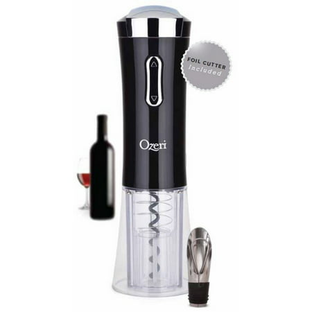 Ozeri Nouveaux II Electric Wine Opener with Free Foil Cutter and Wine Pourer and Stopper, Black