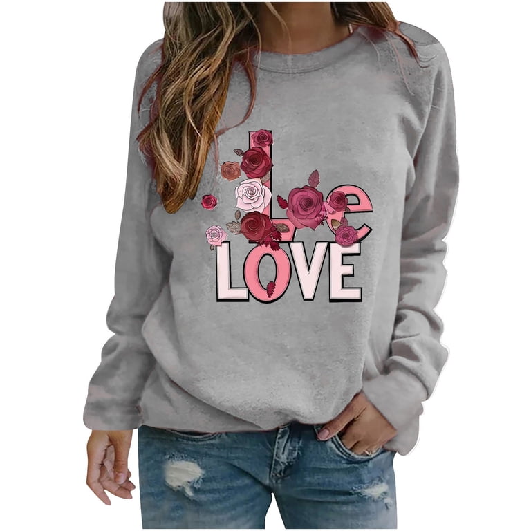 Women's Valentine's Day T-Shirt - Funny Double Heart Graphic Long Sleeve Tee, Valentine Gift Shirt For Girlfriend, Wife, Couple
