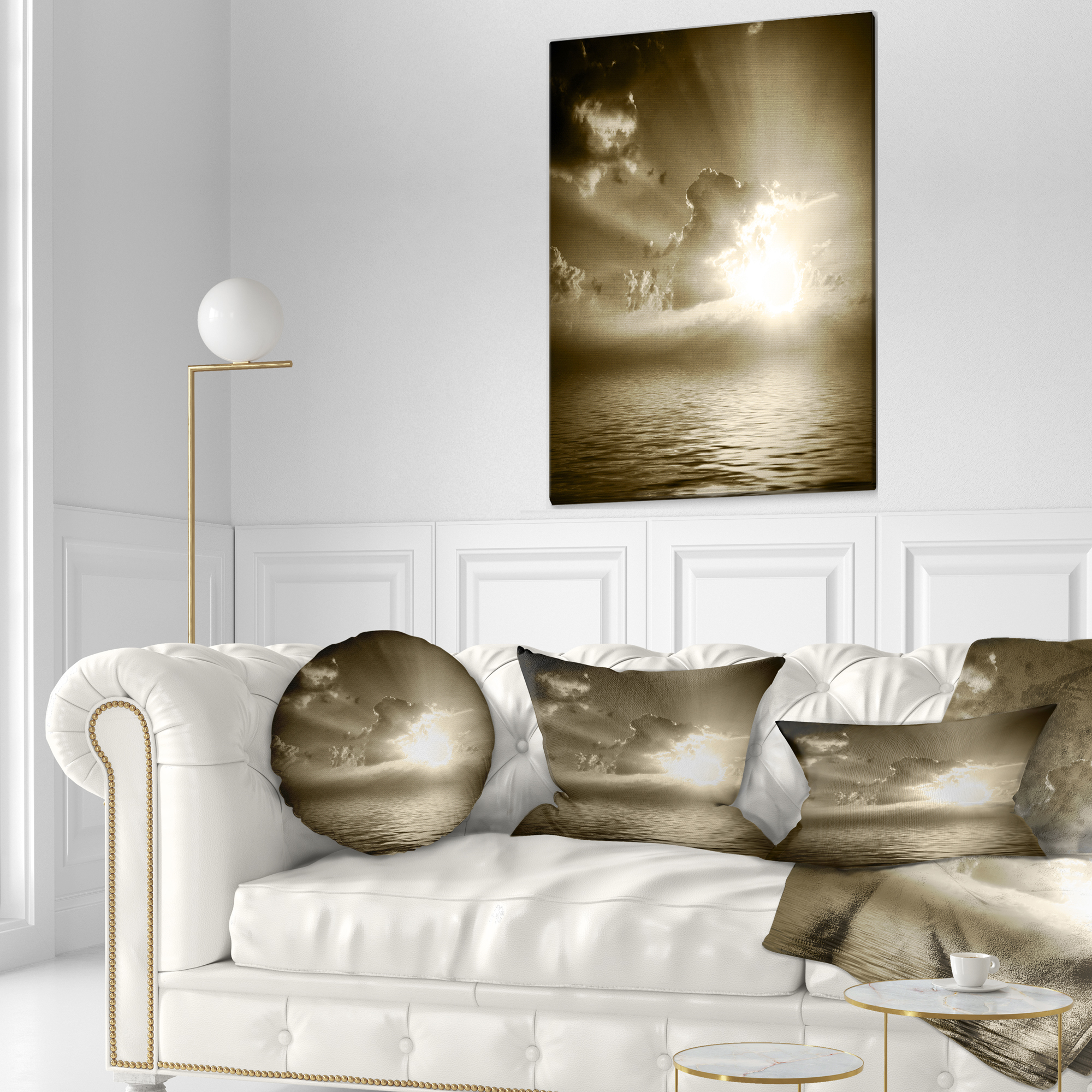 Designart Sepia Toned Cloudy Sunrise - Landscape Printed Throw Pillow - 12x20