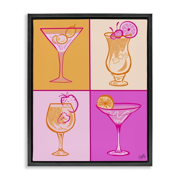 Stupell Industries Pink & Orange Cocktails Food & Beverage Painting Black Floater Framed Canvas Art Print Wall Art, 17 x 21