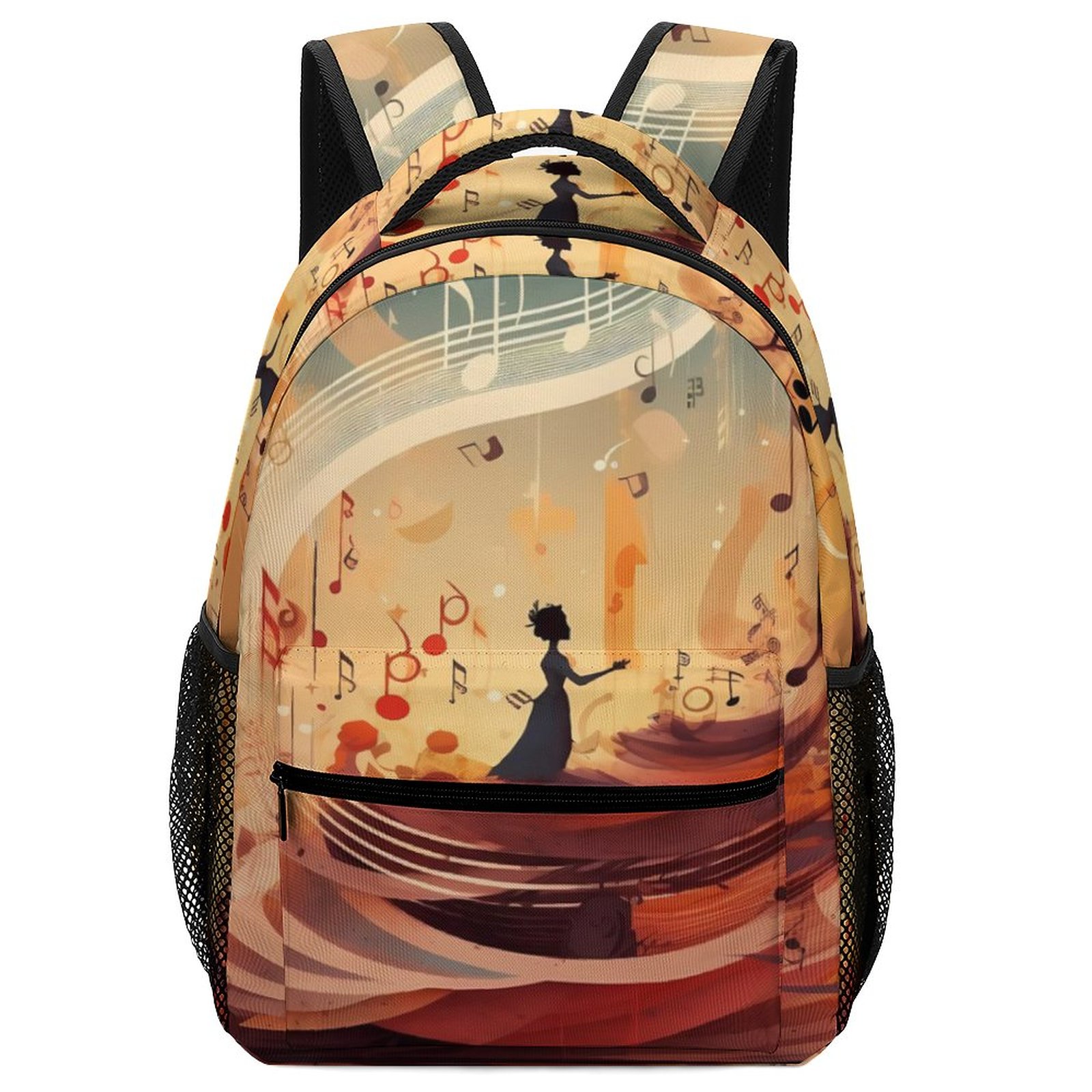 JINMUZAO Musical Notes Girl Students Backpack with Whistle for Kids Side Pockets School Bag for