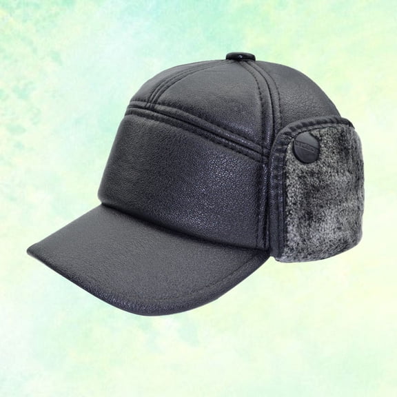 Toddmomy Men Accessories Beret Ear Muffs For Men Pu Leather Polyester Lining Warmth Black 1Pcs