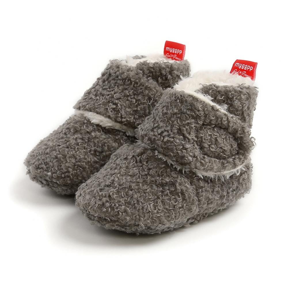 SOFMUO Baby Boys Girls Warm Fleece Booties Stay On Newborn Socks Infant Soft Sole Winter Slippers Non-Skid Cozy Cirb Shoes 