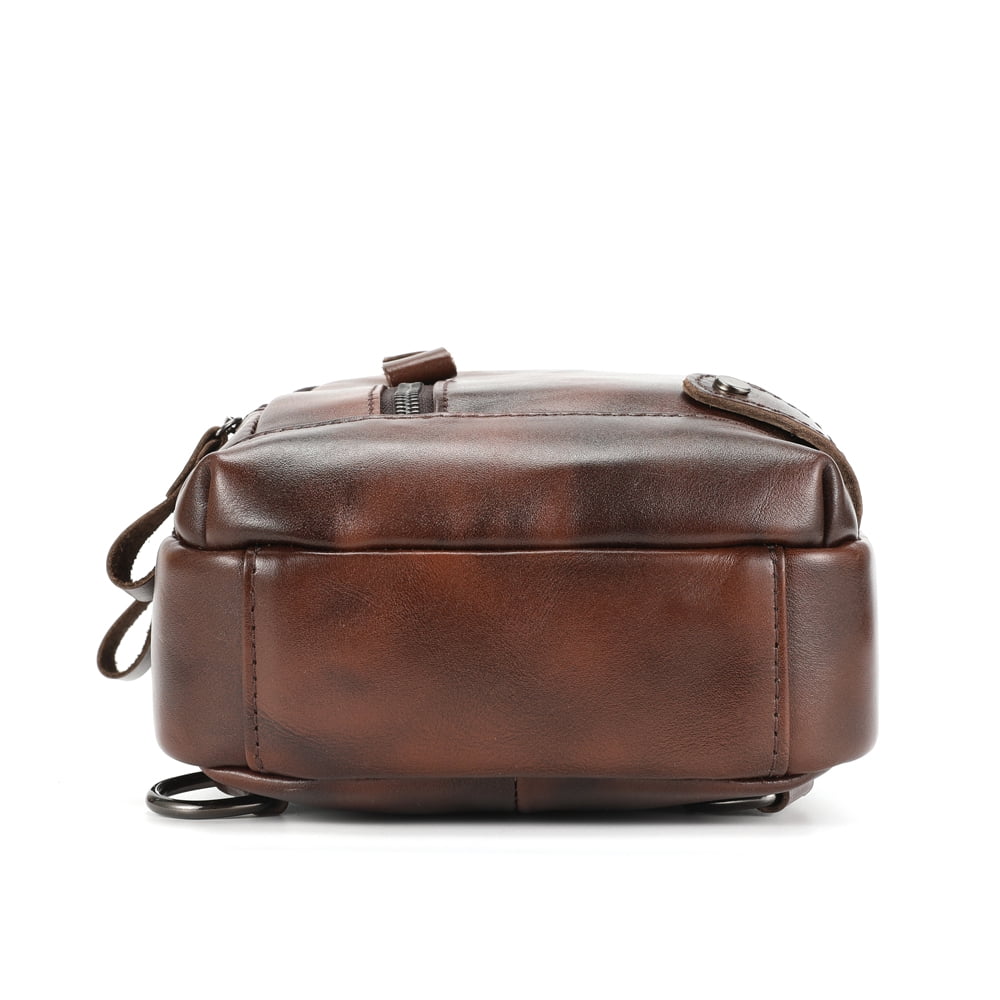 LEBULLBRO Sling Bag for Men Genuine Leather Chest Bag Crossbody Backpack Travel Hiking Outdoor Sports Brown Coffee