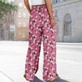 thumbnail image 6 of WTOBBY Women's Summer Floral Print Wide Leg Palazzo Pants Featuring High Waist Elastic Drawstring Casual Design and Pockets for Stylish Outfits ,Pink S, 6 of 7