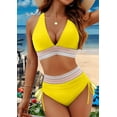 thumbnail image 2 of Women Tummy Control Swimsuits Color Block Two Piece Drawstring Bathing Suit Yellow M, 2 of 7