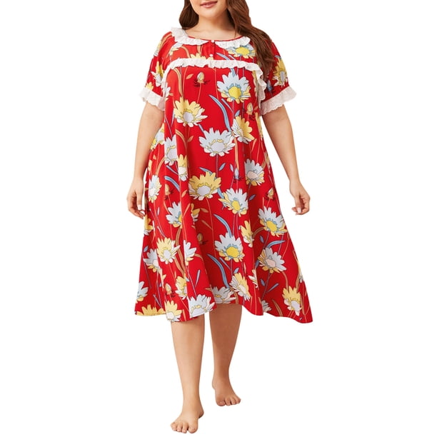 Vestido de tumbona para mujer, camisones sueltos de manga corta con estampado Floral, pijamas p CACAGOO Vestido