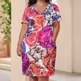 thumbnail image 3 of Floral Circles Vibrant Abstract Pattern Summer Sundress for Curve Women Casual Pattern Plus Size V Neck Short Sleeve Loose Fit Oversize Dresses, 3 of 5