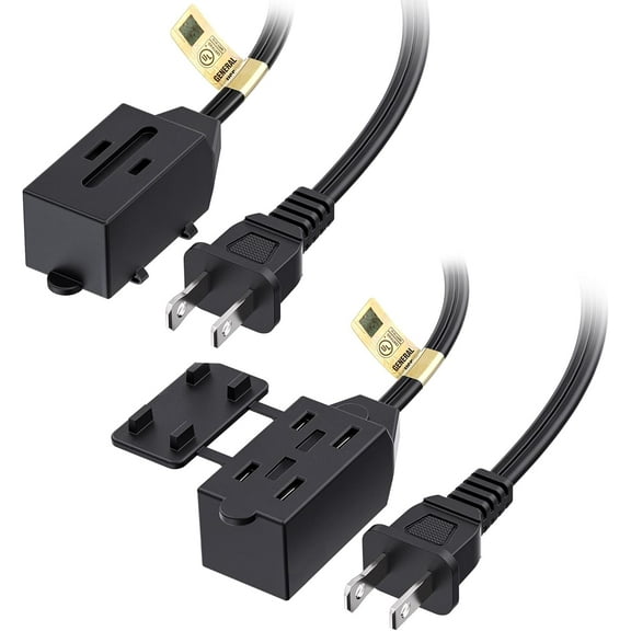 chalian  [UL Listed] 2-Pack 16 AWG 2 Prong Extension Cord 10 ft, 13A 3-Outlet Extension Cords with Tamper Guard, 13 Amp, 1625 Watts, Black