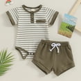 thumbnail image 2 of Bagilaanoe 2pcs Newborn Baby Boy Shorts Set Short Sleeve Striped Romper Tops + Shorts 3M 6M 12M 18M Infant Casual Summer Clothes, 2 of 8