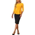 thumbnail image 2 of INSPIRE CHIC Peplum Tops for Women's 3/4 Sleeve Teacher Belted Elegant Business Work Blouse XL Orange, 2 of 5