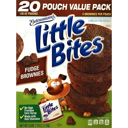 Entenmann's | Little Bites | Fudge Brownies | 20 Pouches 80 Muffins | 4 Muffins in each Pouch | Delicious | Yummy | Tasty | Net WT 2 LB 7 oz (1.11 Kg) | 1 Box |