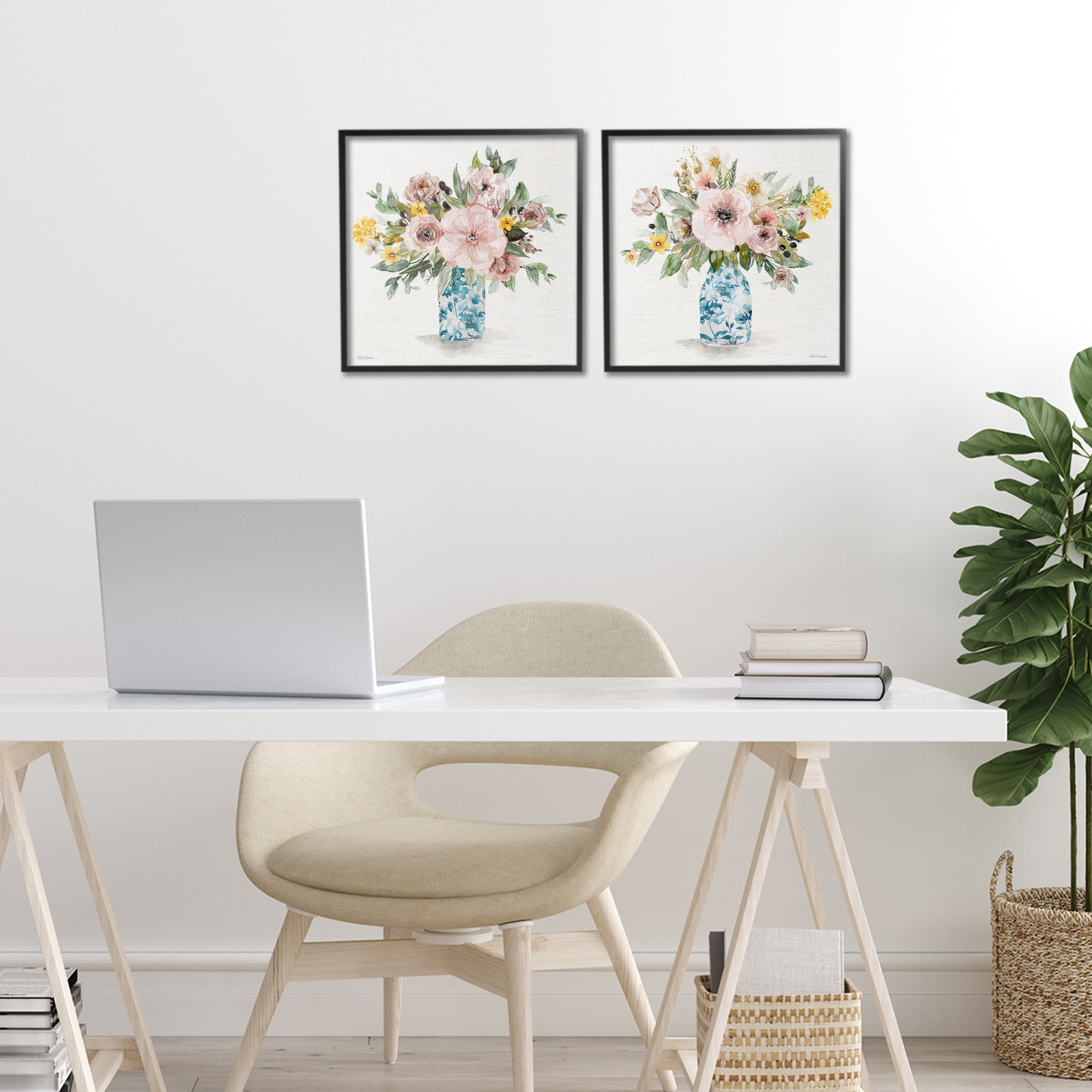 Stupell Industries Summer Chinoiserie Flowers 2 Piece Black Framed Giclee Art Set, design by Carol Robinson