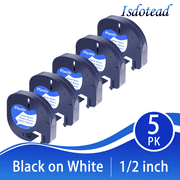 Markdomain Label Replacement 91331 LT Plastic Label Tape 1/2" x 13' (12mm x 4m) Black on White Compatible for DYMO Letratag LT-100H Refills （5 Pack）