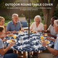 thumbnail image 3 of Round Outdoor Tablecloth with Umbrella Hole and Zipper, Navy Blue Palm Tree Summer Tablecloth with Elastic Waterproof, Beach Tropical Coastal Patio Table Covers for 55" - 60" Picnic Pool Tables, 3 of 9