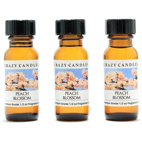 Crazy Candles Peach Blossom 3 Bottles 1/2 Fl Oz Each (15ml) Premium Grade Scented Fragrance Oil (Sunny and Light, a White Flower with Just a Hint of Fruit) Made in USA