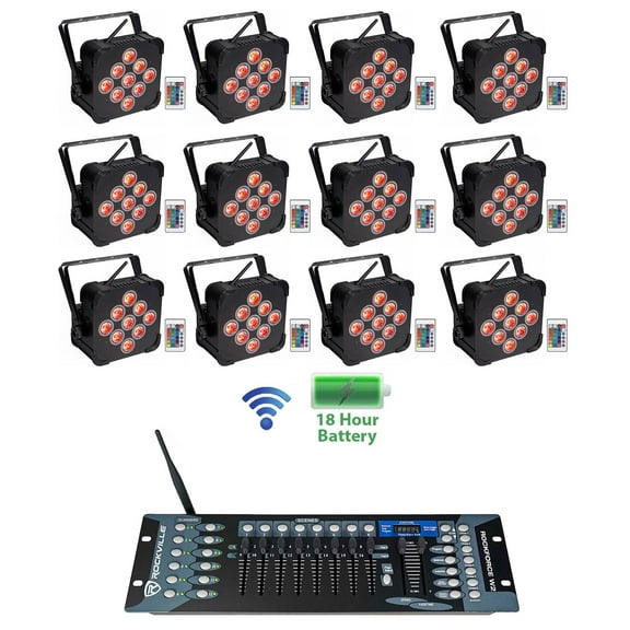(12) Rockville BEST PAR 60 Rechargeable Wash Lights w/Wireless DMX Controller