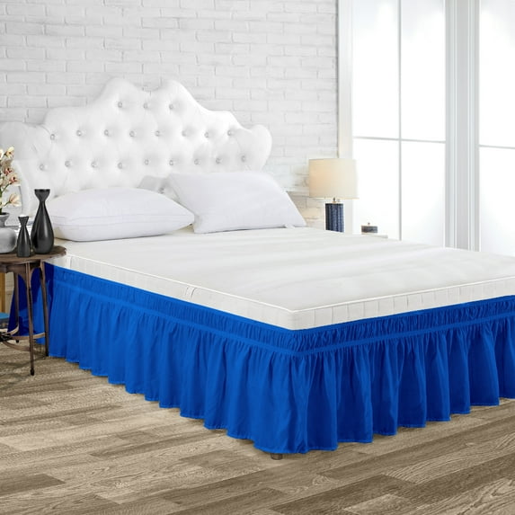 Three Quarter Size Tailored Drop Wrap Around Solid Bed Skirt with Adjustable Elastic Belt Microfiber Fabric Fade & Wrinkle Resistant Bed Frame Cover Easy to Fit & Care (25 Inch Drop, Royal Blue)