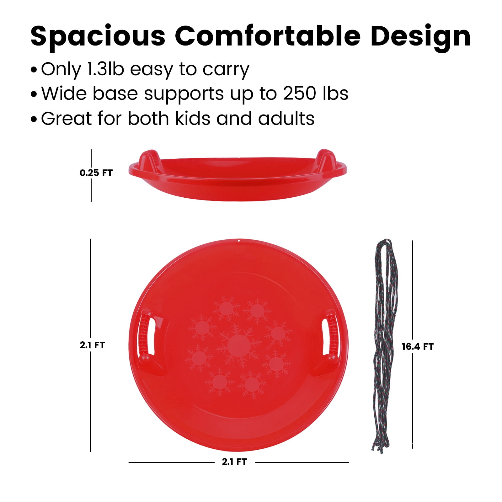 Gamexcel 2 Pack Round Flying Saucer Disc Racer Snow Sled Toboggan, for Ages 4 and Up, 25 Inch Diameter, Red