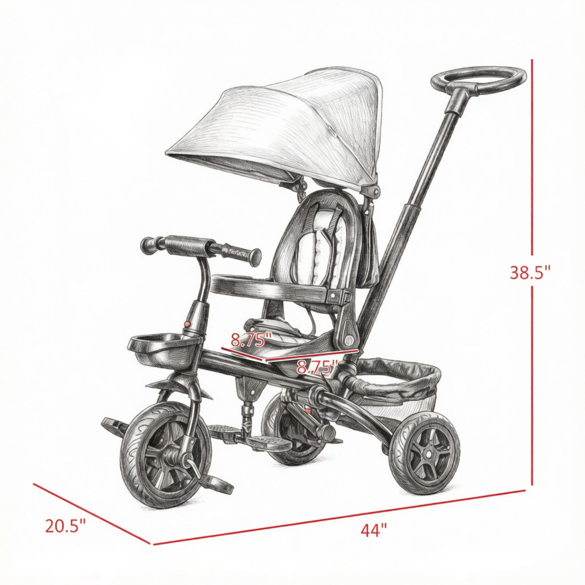 5-in-1 Kids Tricycle with Push Handle and Canopy for Ages 1-5
